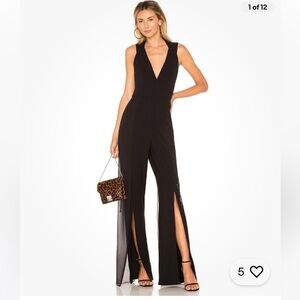 NWT Halston Heritage Black Halter Jumpsuit with Overlay